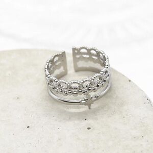 Size 8-9 Silver Stacked Boho Pattern Ring